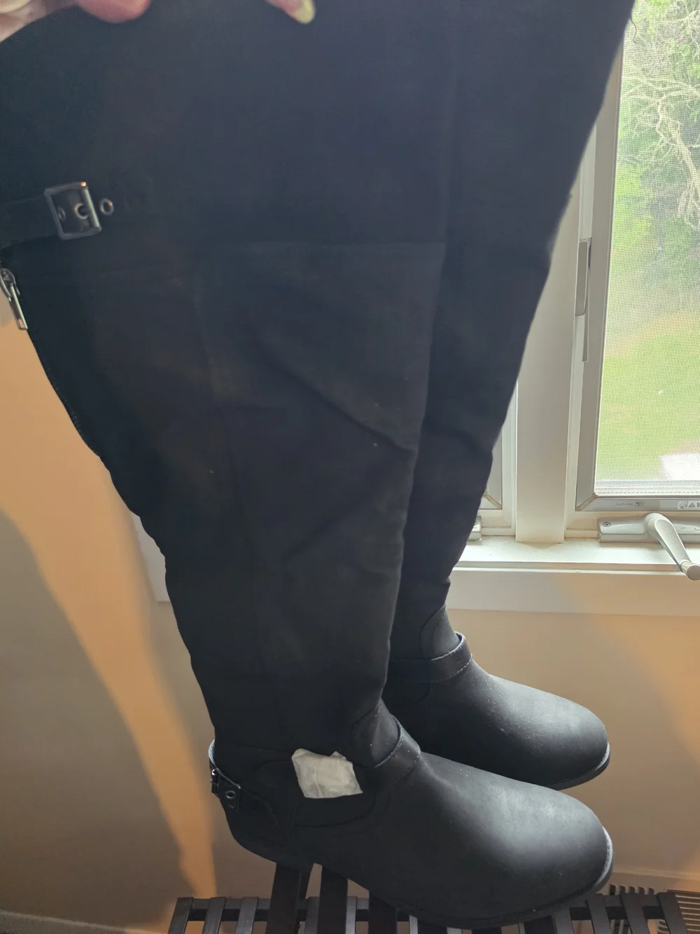 Tall Black Buckle Riding Boots - Women